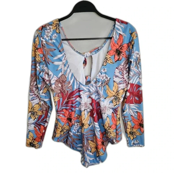 Shein Blue Floral one Piece Swimsuit - Picture 4 of 6